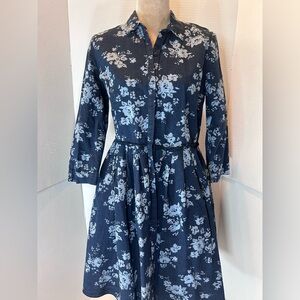 GAP Long Sleeve Floral Dress - Navy and White